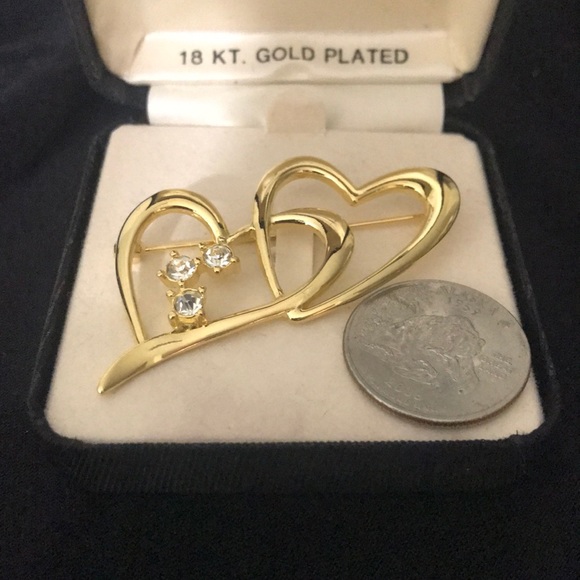 Double Heart 18kt GP Brooch. Vintage. Gorgeous - Picture 2 of 2
